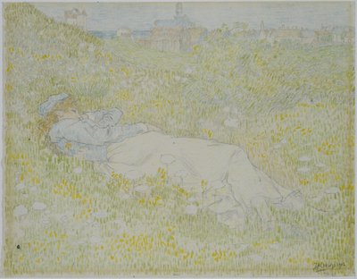 Vrouw liggend in de duinen bij Noordwijk door Jan Toorop