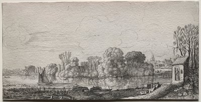 Een kleine kapel bij een vijver door Jan Van de Velde