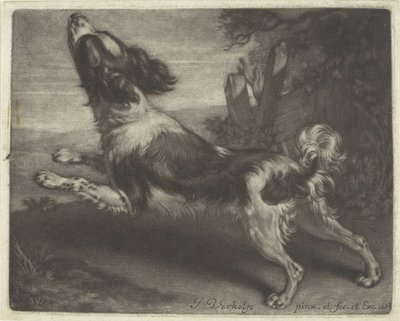 Rennende hond, mogelijk een spaniël door Jan Verkolje (I)