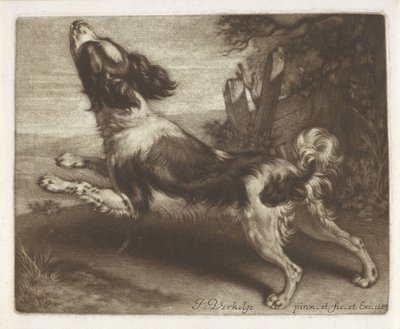 Rennende hond, mogelijk een spaniël door Jan Verkolje (I)