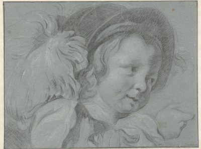 Studie van een kinderhoofdje met een hoed door Jan Verkolje (I)
