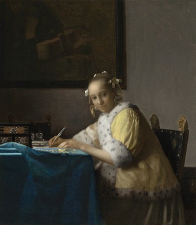 Een Dame Schrijvend, ca. 1665 door Johannes Vermeer
