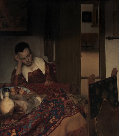 Een slapend dienstmeisje door Johannes Vermeer