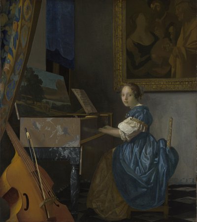 Een jonge vrouw zittend aan een virginaal, ca. 1670 door Jan Vermeer van Delft