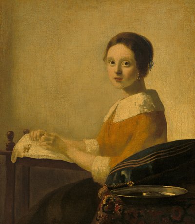 De kantwerkster, ca. 1925 door Johannes Vermeer