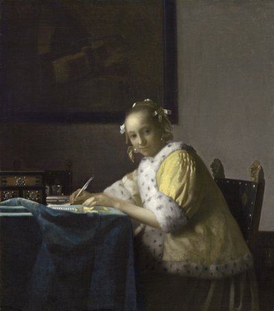 Een dame die een brief schrijft, 1665-1670 door Jan Vermeer van Delft