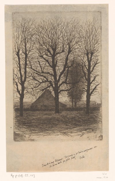 Boerderij tussen hoge bomen, Ewijkshoeve door Jan Veth (signed by artist)
