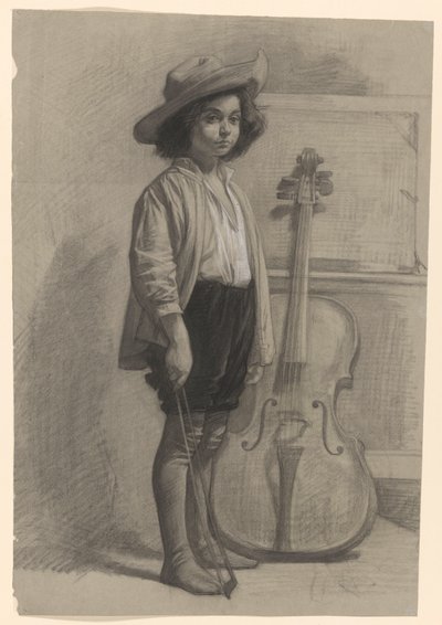Jongen staande bij een cello door Jan Veth