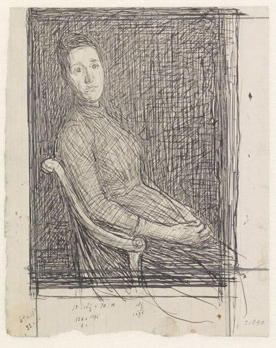 Portret van Anna Dorothea Veth-Dirks, zittend naar rechts door Jan Veth