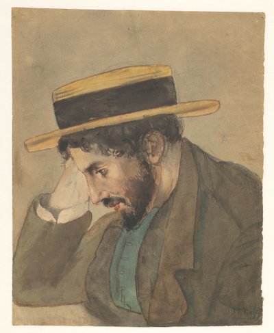 Portret van een jongeman met strooien hoed door Jan Veth