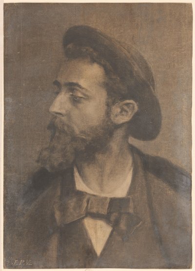 Portret van een man met baard en hoed, naar links door Jan Veth