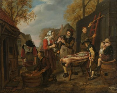 Het slachten van een varken door Jan Victors