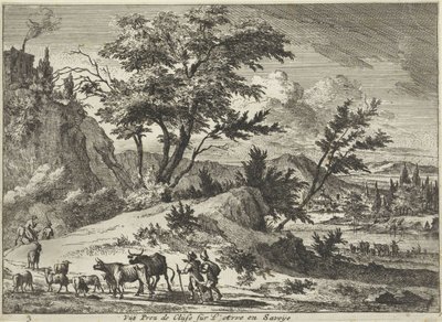 Gezicht op een weg bij Cluses aan de Arve, Savoie door Jan Vincentsz. van der Vinne