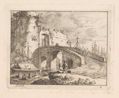 Stadspoort bij een Italiaanse haven door Jan Vincentsz. van der Vinne
