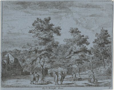Wandelende figuren op een laan met bomen door Jan Vincentsz. van der Vinne