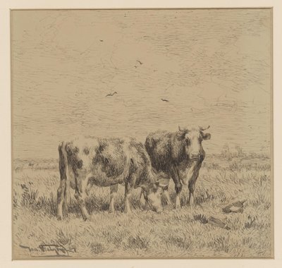 Twee koeien in een weiland door Johannes Martinus Vrolijk