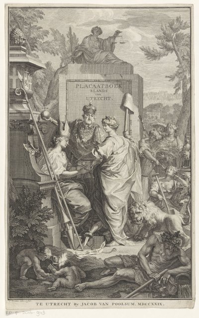Allegorische voorstelling met de stichting van Utrecht door Jan Wandelaar