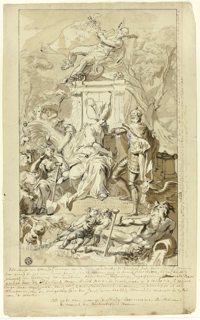 Ontwerp voor titelpagina: Allegorie van de onderwerping van de stad Utrecht aan keizer Karel V door Jan Wandelaar