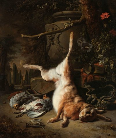 Stilleven met een haas en ander wild door Jan Baptist Weenix
