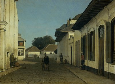 Een straat in het oude deel van Batavia door Jan Weissenbruch (attributed to)