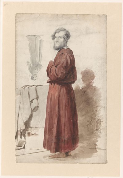 Figuurstudies met een staande man in rode kamerjas door Jan Weissenbruch