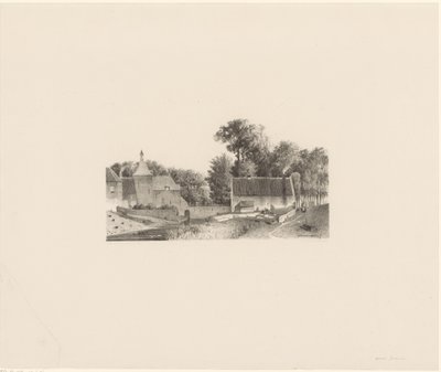Gezicht op een kasteel en het bleken van de was door Jan Weissenbruch