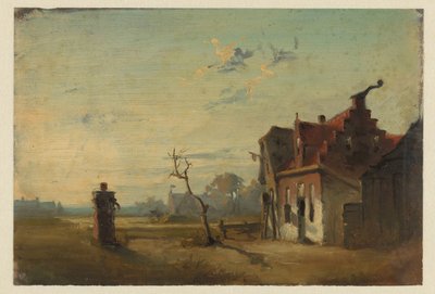 Landschap met boerenhuis en waterpomp door Jan Weissenbruch