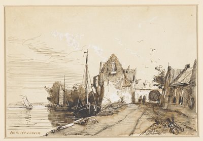 Stadje aan een rivier door Jan Weissenbruch