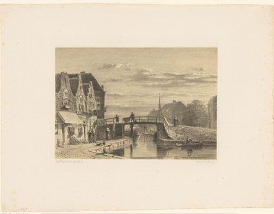 Stadsgezicht met gracht door Jan Weissenbruch
