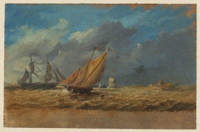 Zeegezicht met enkele schepen door Jan Weissenbruch