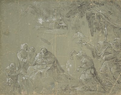 Verleiding van St. Antonius (recto), Fantastisch landschap (verso), ca. 1520 door Jan Wellens de Cock.