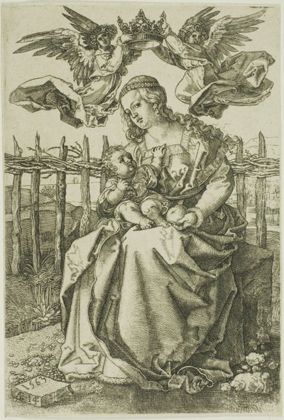 Madonna gekroond door twee engelen door Jan Wierix