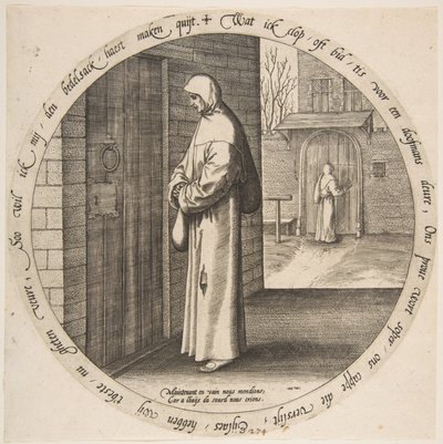 Tevergeefs bedelen aan de deur van de dove, uit Twaalf Vlaamse Spreekwoorden, ca. 1568 door Jan Wierix