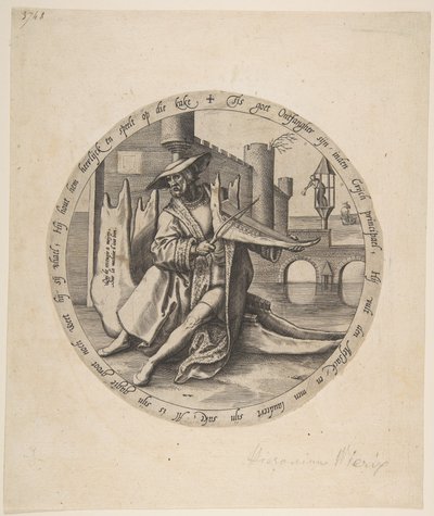 De rijke man die viool speelt op een kaakbeen, ca. 1568 door Jan Wierix