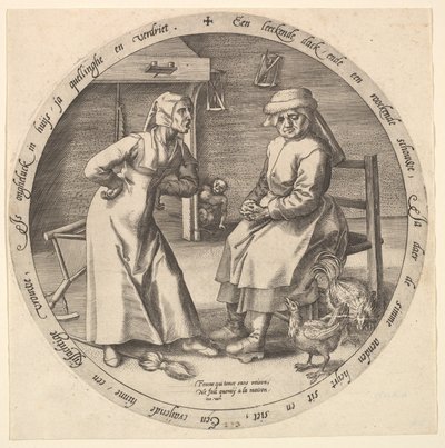 De kijvende vrouw en de kakelende hen, ca. 1568 door Jan Wierix