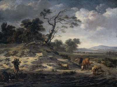 Landschap met vee op een landweg door Jan Wijnants