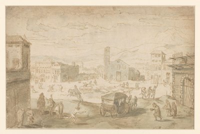 De maand Februari: vastenavondscène op een Italiaans plein door Jan Wildens