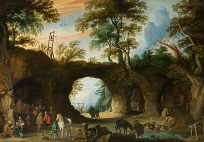 Jan Wildens - Bedevaartsoord in een rotslandschap door Jan Wildens