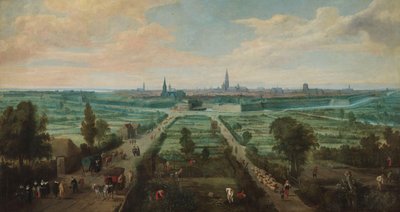 Panoramisch uitzicht op Antwerpen vanuit het oosten door Jan Wildens