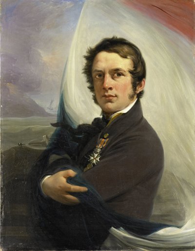 Portret van Jacob Hobein, redde de Nederlandse vlag onder vijandelijk vuur, 18 maart 1831 door Jan Willem Pieneman (signed by artist)