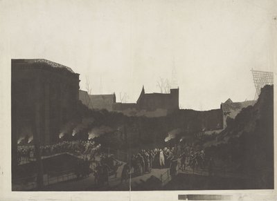 Lodewijk Napoleon bezoekt de ruïnes op het Rapenburg te Leiden na de ontploffing van het kruitschip op 12 januari 1807 door Jan Willem Pieneman