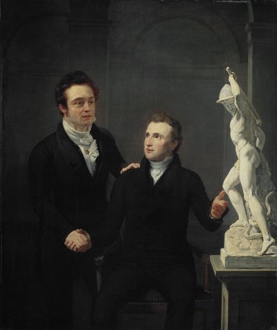 Louis Royer, beeldhouwer, en Albertus Bernardus Roothaan, effectenmakelaar, vriend van de kunsten en beschermheer van de wetenschappen door Jan Willem Pieneman