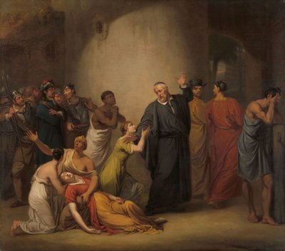 Het vrijwillige offer van dominee Hambroeck op Taiwan, 1662 door Jan Willem Pieneman