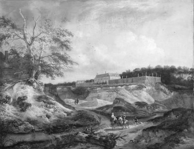 Een landhuis op een steile krijtheuvel door Jan Wouwerman