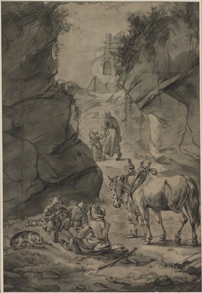 Boeren in een Rotsachtig Landschap door Jan Wouwerman
