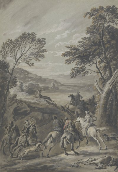 Een hertenjacht door Jan Wyck