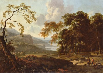 Een jachtpartij in een klassiek landschap, ca. 1672-77 door Jan Wiynants