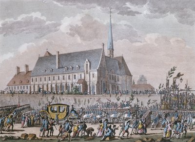 De Franse koninklijke familie passeert het klooster in Passy op hun reis van Versailles naar Parijs op 6 oktober 1789 door Jan after Bulthuis
