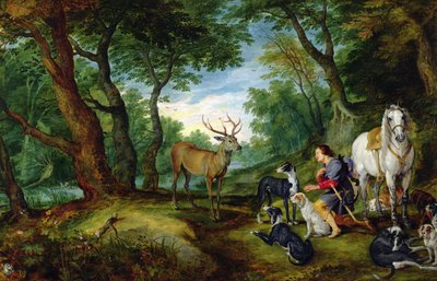 De visioen van St. Hubertus, ca. 1620 door Jan and Rubens, P.P. Brueghel