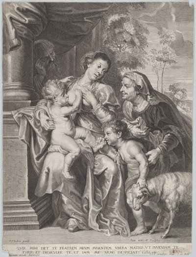 De Heilige Familie met Elizabeth en de jonge Sint Jan de Doper, de Maagd die het kind Christus voedt (c.1635-42) door Jan Witdoek